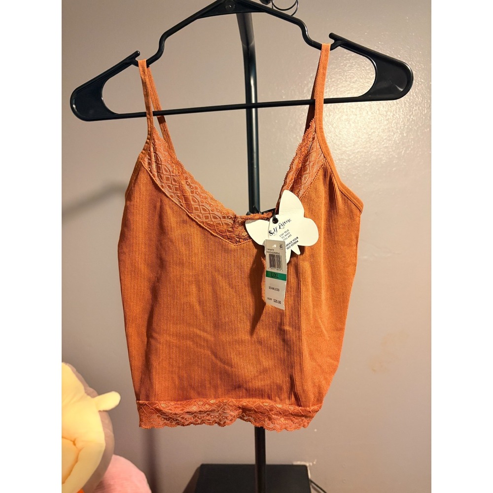 Selfโ Esteem Brown Ribbed Tank with Lace Sz L/XL